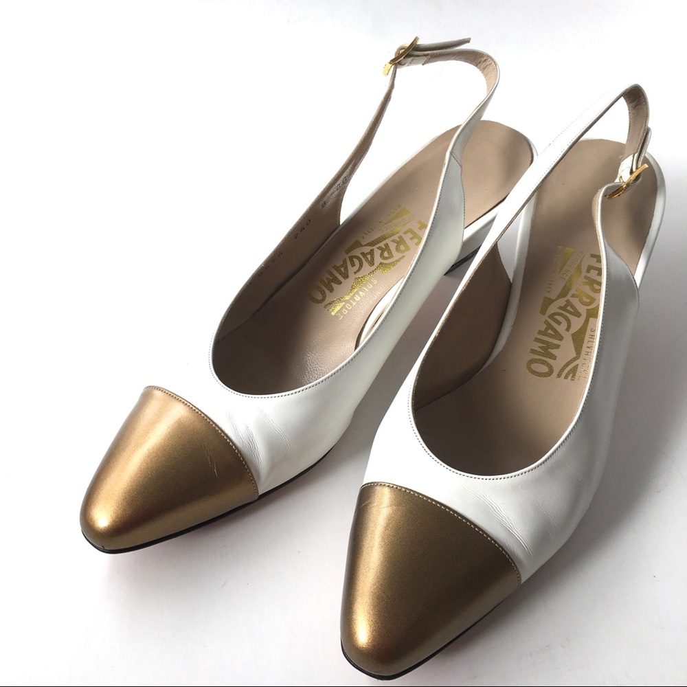 Classic Ferragamo Cap Toe, Sling Back, Heels